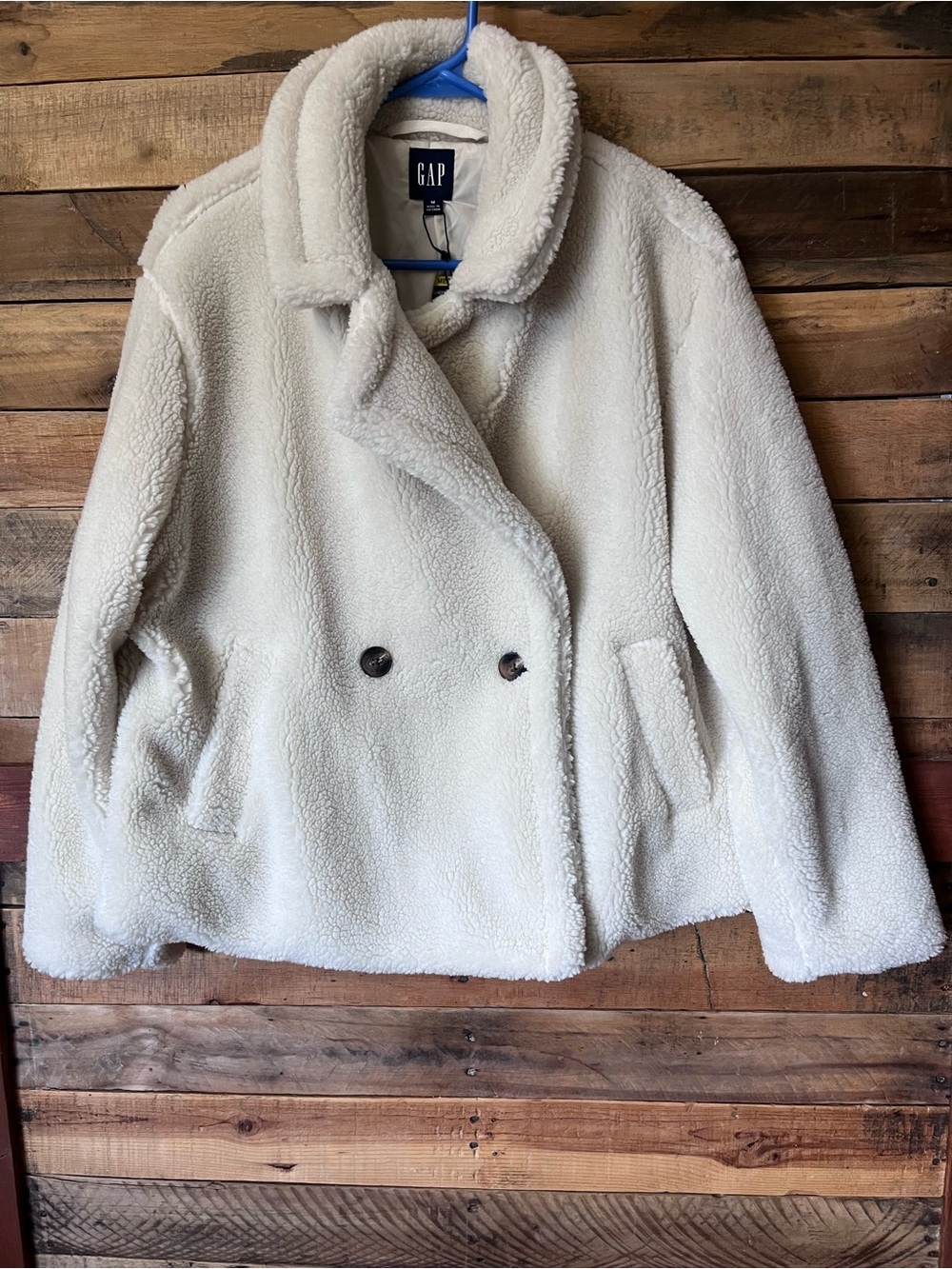 GAP Cream Teddy Sherpa Double-Breasted Jacket